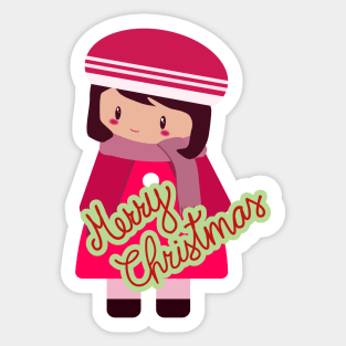 Cute chibi girl is wishing you a Merry Christmas Sticker